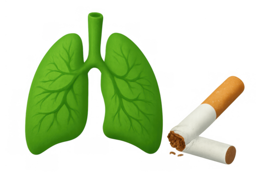 Green lungs with leaf veins and broken cigarette representing quitting smoking and healthy lifestyle