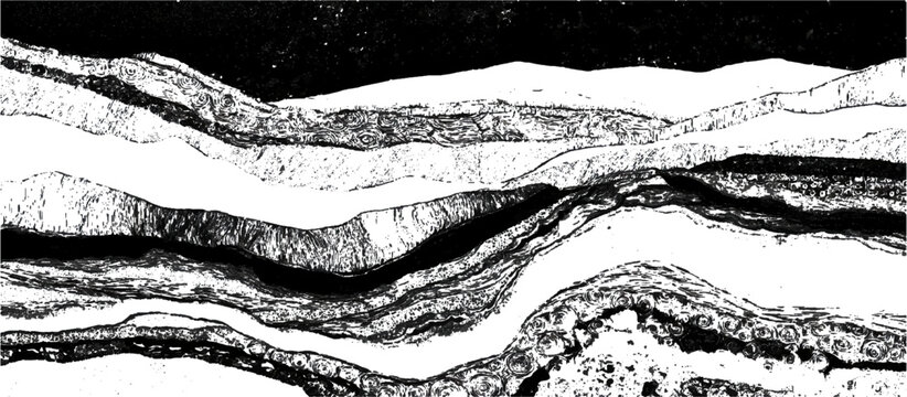 Abstract geology rock strata background with layered sediment texture .black stone formations geological rock fractures and vintage grunge surface design .