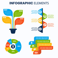 Collection of infographic design elements, Vector infographic circle divided into 4 steps. plant and Round chart used for services names, report, business analytics, data set.