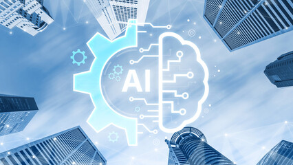 Concept of Artificial Intelligence combining industrial automation with cognitive technology. A...