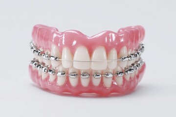Obraz premium Model of dental braces on a set of teeth used for orthodontic demonstrations and education