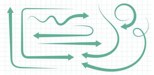 Green Thin Arrows - Directional Icons on Graph Paper Background