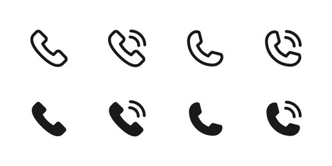 Phone icon. Ringing handset variations for calls and communication sign. Ideal for contact pages, mobile apps, hotline tools and minimal UI elements symbol. Phone call pictogram concept.