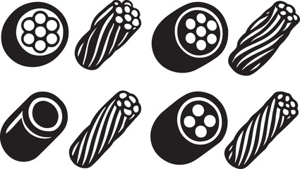 Set of stylized licorice candy icons in black and white illustration