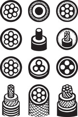 Set of vector icons representing different types of electric cables and connectors