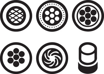 Collection of circular icons representing wire cables and elements, abstract geometric design