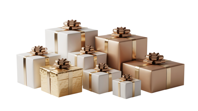 Elegant gift boxes with golden ribbons for celebrations and festivities
