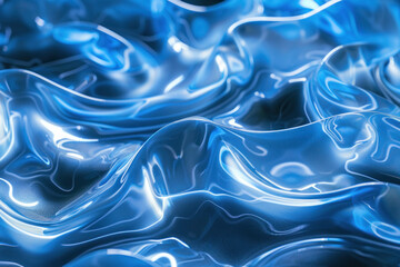 Obraz premium Abstract blue waves with a glossy surface. The texture appears fluid and reflective, creating a sense of movement and depth.