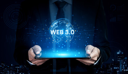 Concept of Web 3.0, the next generation of the internet. This technology represents a decentralized global network built on blockchain, enabling new digital experiences. Fermion