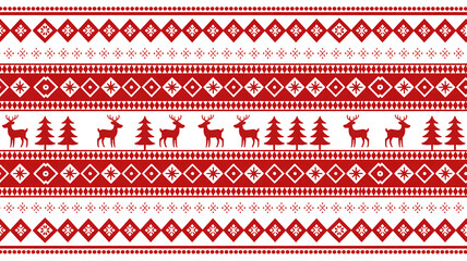 Festive red reindeer and trees pattern for joyful winter celebrations