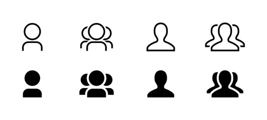 User icon. Set of single and group profile avatars shows people identity and community roles vector. Person symbols illustrate teamwork, audience and social membership concept.
