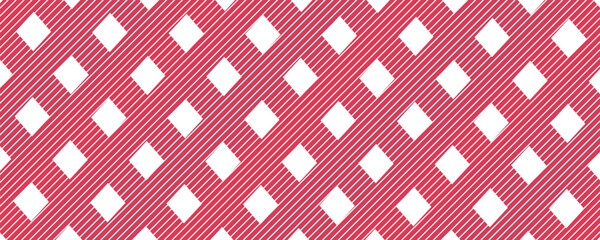 Vector Seamless pattern. Wide cell horizontal background red table cloth in a cage. Abstract checkered backdrop.