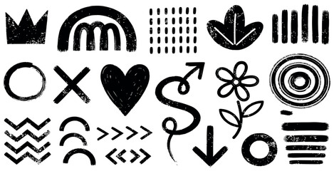 Hand drawn black and white grunge doodle elements