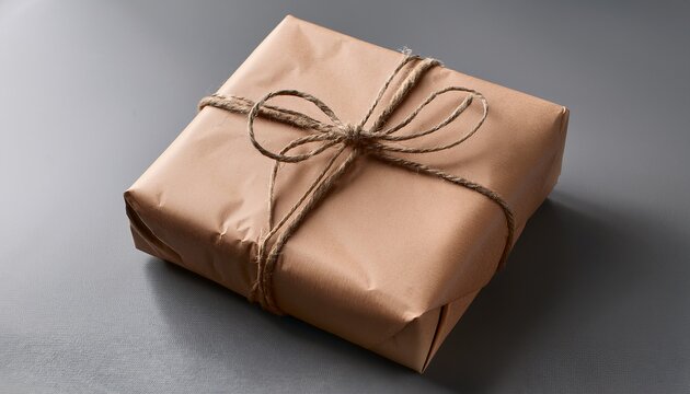Wrapped In Brown Paper And Tied With Simple Twine A Gift Rests On A Gray Backdrop Evoking A Sense Of Rustic Charm And Anticipation