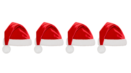 Festive santa hats aligned for holiday cheer and seasonal promotions