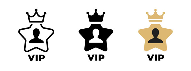 Vip user icon. Crowned user silhouette inside a star shape vector illustration. Premium member badge symbol showing elite status, exclusive ranking and special highlight sign.