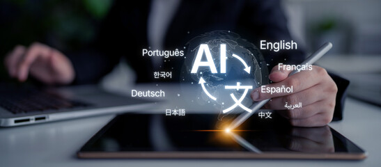 Global communication with multiple languages, digital translation tools, multilingual technology,...