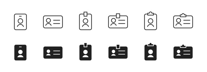 ID badge icon. User identification card with avatar and text lines vector. Office pass for employee access and identity verification symbol. Professional member document sign. Secure profile concept.