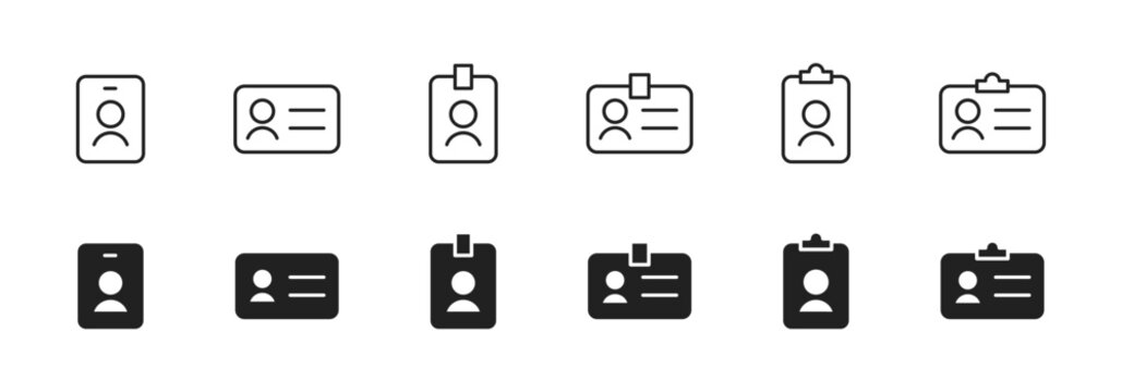ID badge icon. User identification card with avatar and text lines vector. Office pass for employee access and identity verification symbol. Professional member document sign. Secure profile concept.
