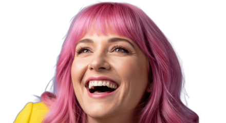 Smiling Young Woman with Pink Hair Mockup Transparent Background