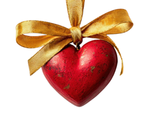 PNG Heart ornament with golden ribbon