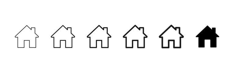 Fototapeta premium Home icon. Simple house outline for real estate platforms and property apps vector. Clean residence sign for UI buttons, web interfaces and mobile navigation elements pictogram.
