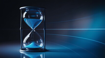 Hourglass with Blue Sand on a Futuristic Background