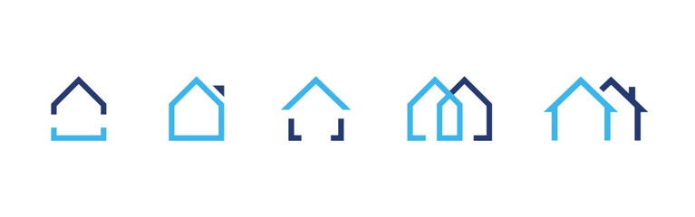 House logo icon. Minimal overlapping home outlines forming a clean real estate symbol. Modern residential graphic for property branding sign. Simple architecture concept used in housing market visuals