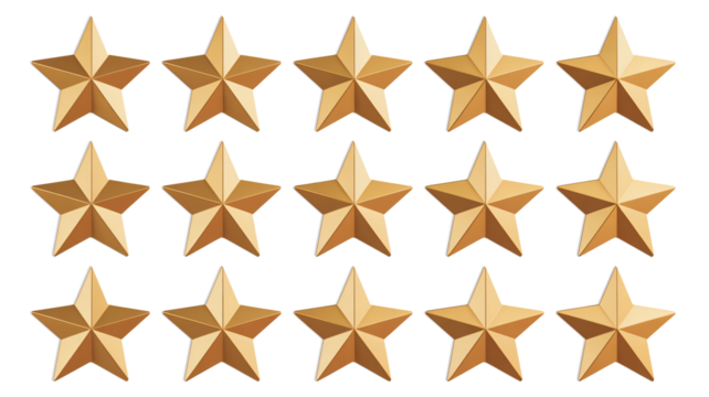 Fifteen golden stars shining brightly for awards and excellence