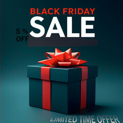 black Friday template and green background ,gift box with red ribbon .