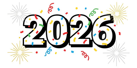 Obraz premium Festive 2026 Illustration with Pop-Up Effect and Simple Fireworks