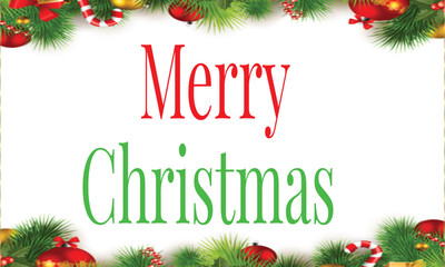 Christmas greeting card featuring a decorated Christmas tree with festive ornaments and winter holiday elements