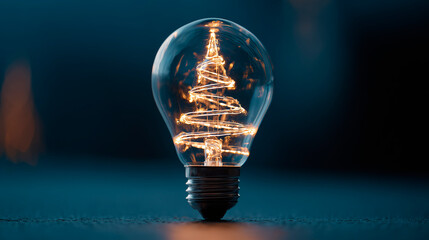 Filament of a light bulb shining in the shape of a Christmas tree, a brilliant idea concept for the Christmas season