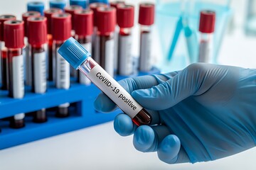 Positive COVID 19 Blood Test Sample Held by a Doctor Ready for Medical Research and Diagnosis