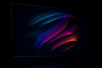 Abstract swirling sphere of vibrant neon colors with glowing particles against a dark background