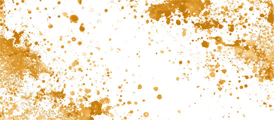 Abstract golden vintage grunge wall background texture. golden paint splatter and drips isolated gold dust magic glitter transparent background.