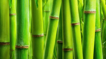 Obraz premium A row of green bamboo plants with brown tips. Concept of nature and tranquility
