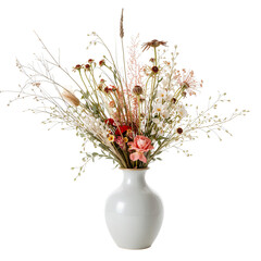 Colorful Dried Flowers Arranged Elegantly in a White Vase on a Neutral Background
