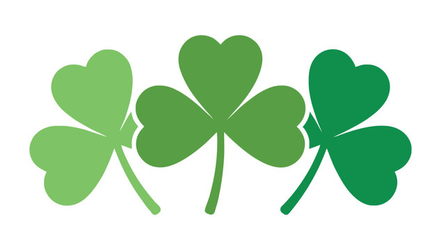 Three green shamrocks are displayed on a white background.