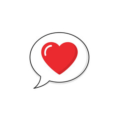 Red heart icon in speech bubble on white background  
