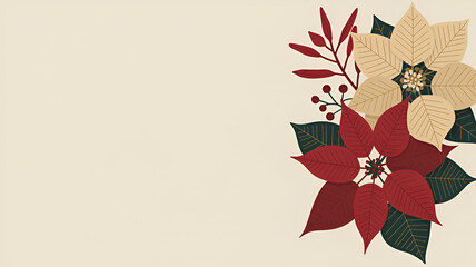 Elegant Christmas Poinsettia Floral Illustration on Beige Background