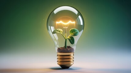 New life sprouts from a glowing lightbulb, symbolizing innovation and sustainable energy.
