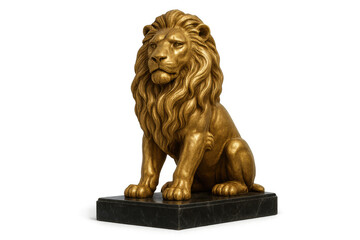 Golden lion statue symbolizing strength, leadership, and success, resting on a marble base, transparent background