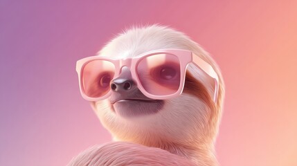 Obraz premium A cute sloth wearing pink sunglasses. The image has a fun and playful mood