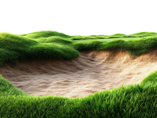 PNG of A picturesque golfing bunker surrounded by lush green grass, creating a serene and inviting atmosphere.