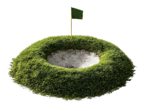 PNG of A vibrant, grassy golf bunker featuring a small flag, symbolizing challenge and precision in the game of golf.