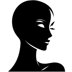 Black & white vector silhouette of minimalist female portrait outline on white background
