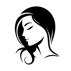 Black & white vector silhouette of minimalist female portrait outline on white background