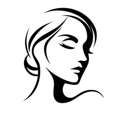 Black & white vector silhouette of minimalist female portrait outline on white background