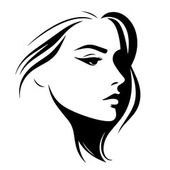 Black & white vector silhouette of minimalist female portrait outline on white background